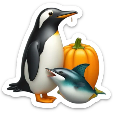 Pingouin avec une citrouille et avec un poisson sticker