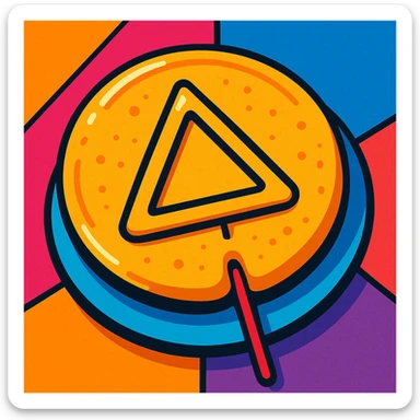 dalgona candy with triangle shape, vibrant toon style, inspired by Squid Game sticker