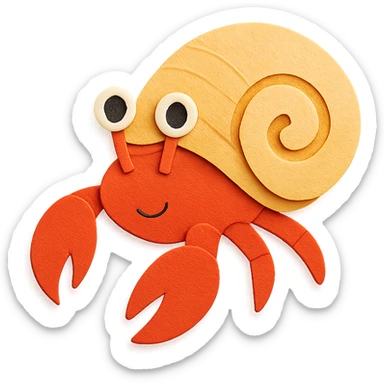 hermit crab with layered paper effect and bright colors in paper-craft style sticker