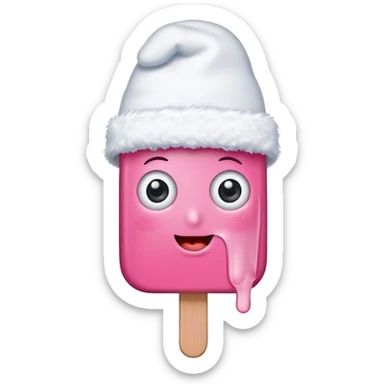 happy pink popsicle with eyes and white snow hat sticker