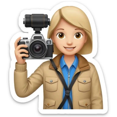 a tourist in europe holding a camera not wearing khaki sticker