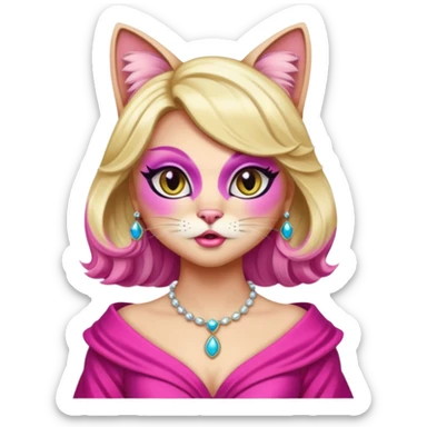 cat dressed in glamorous drag, vibrant makeup, stylish outfit, confident pose sticker
