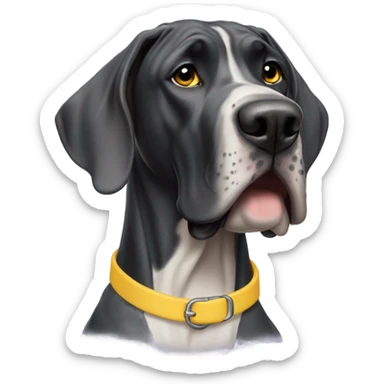 Female Great Dane, 2 Years Old, Yellow Collar, Goofy face and floppy ears sticker
