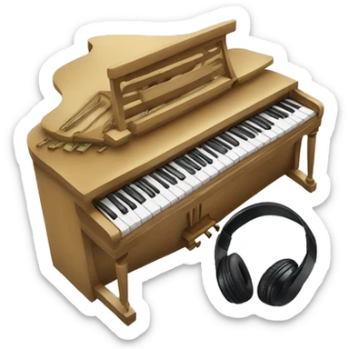 Piano with notes around it and some headphones sticker