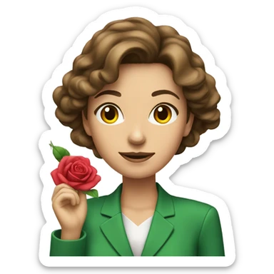 woman brown hair green suit with rose spraying perfume sticker