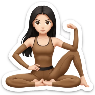 pilates girl in brown set whit black long hair  sticker