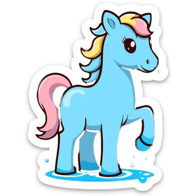 A playful horse composed of transparent bubbles and water droplets, bubbling and glistening sticker