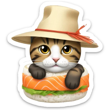 cat wearing a hat made out of sushi sticker