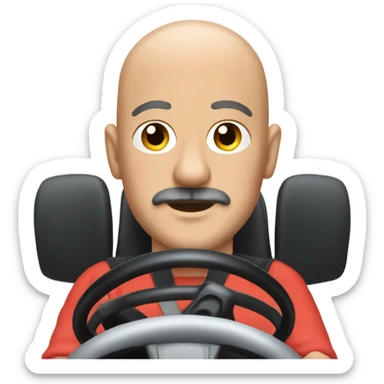 Bald man with mustache driving a gokart  sticker