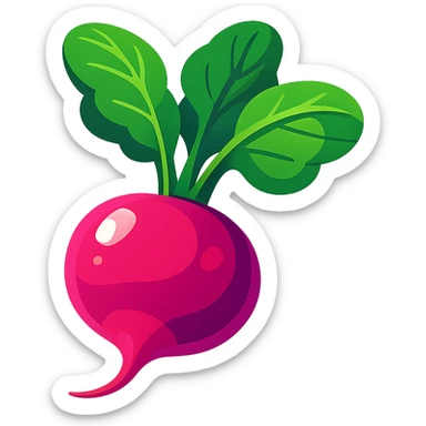 bright colorful illustration of a large radish with emphasis on volume and shine, fresh leaves sticker