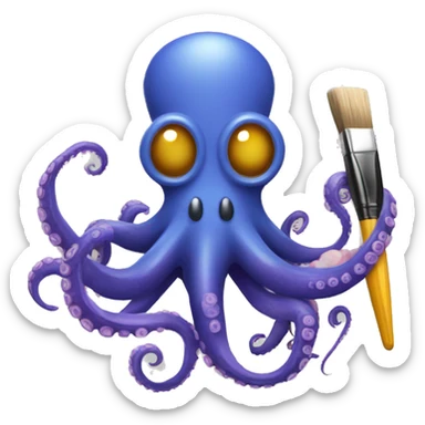 An octopus holding a paintbrush in one tentacle sticker