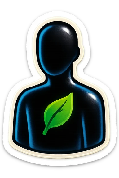 human silhouette or body with a leaf symbolizing mental health placed on the chest, retro stickers style, clear outlines, strong shadows and highlights, fun and not too complex, psychosomatics and psychology theme sticker
