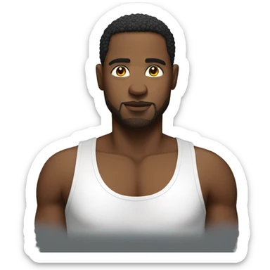 black man wearing white tank top, wet sticker