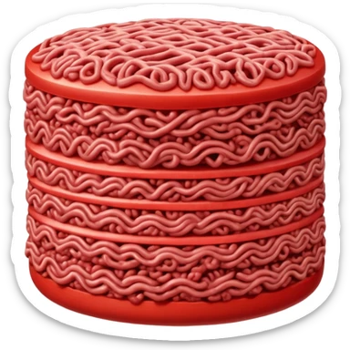 ground beef, raw, vivid red, dense compact, visible strands, moist fresh, no patty, no garnish, herbs, plate, or extras, soft lighting, emoji scale sticker