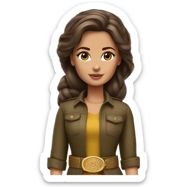 Kurdish, Kurd, Brown hair barbie, olive clothes, gold belt sticker
