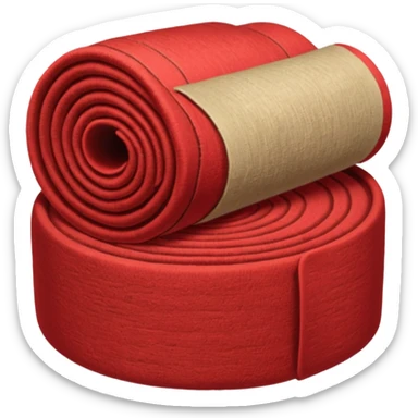  A full red rug, rolled up, once sticker