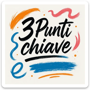 Text '3 Punti chiave' with calligraphic or brush font, color accents, fluid decorations or brush strokes, creative and impactful style for innovative slides sticker