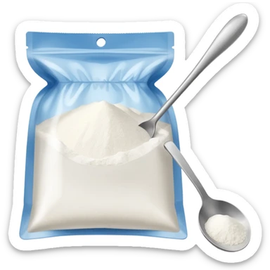 Little ziploc bag of white powder and a spoon sticker