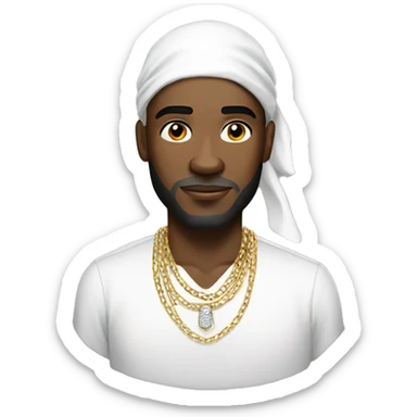 a black rich man wearing a white durag and diamond chains sticker