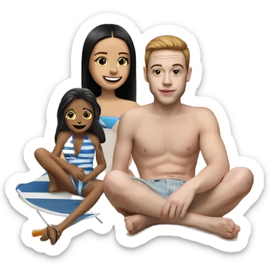 two girls on the beach with Chris Evan’s and Pete Davidson  sticker
