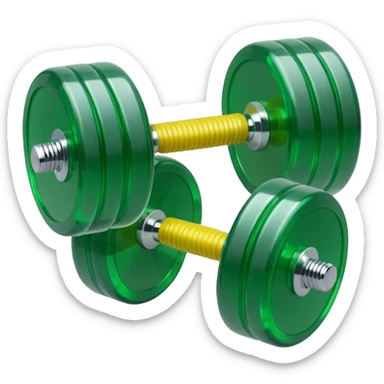 A simple emoji-style icon of a transparent green plastic gym dumbbell logo, folder envelope, slightly open, with clean edges, soft shine, and subtle  sticker