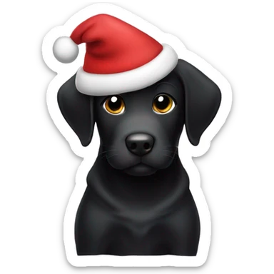 Black lab puppy wearing Christmas hat sticker