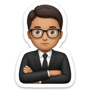 Illustrate Gustavo in a business suit with glasses, hands folded & serious gaze. sticker