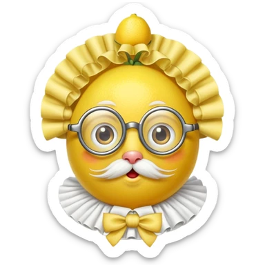 lemon citrus fruit wearing a monocle single eyeglass and Elizabethan Victorian ruffled collar sticker