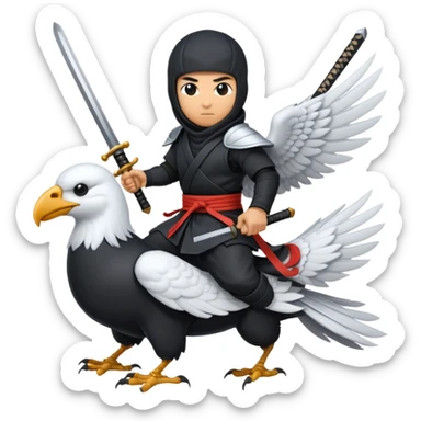 Ninja ride on white crows with big wing and hold sword sticker