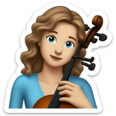 Cellist with long brown hair and blue eyes sticker