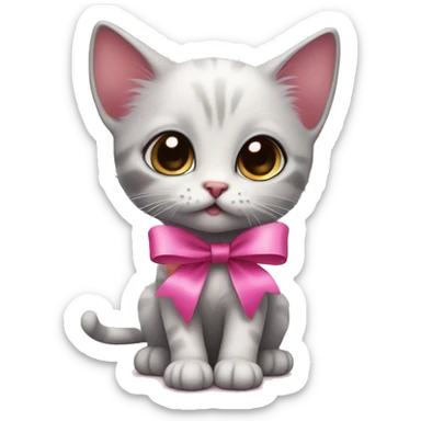 Little kitten with a pink ribbon around its neck, with big eyes and pink toungue  sticker