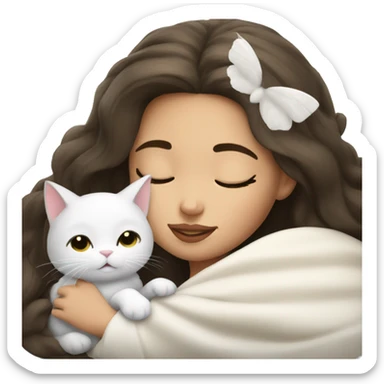 brunette Sleeping beauty girl with white kitty sticker