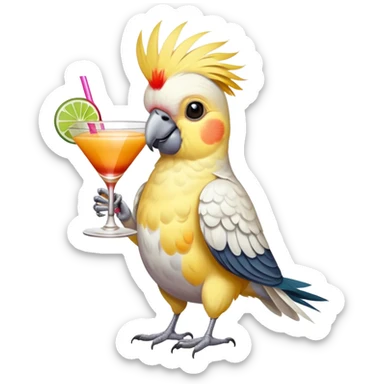 cockatiel bird holding a cocktail sticker