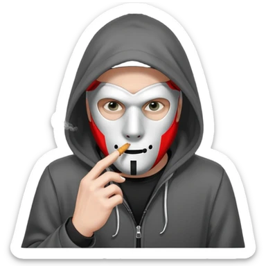 grayscale black mysterious masked hooded man smoking cigarette sticker