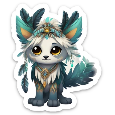 cute Kawaii edgy ethereal shy epic tribal fantasy animal fursona Fionbri creature by griffsnuff & LiLaiRa & Falvie with exotic colors with intricate patterns and feathers and headdress and necklace full body sticker