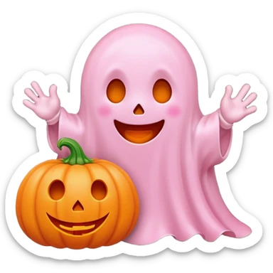 pastel pink ghost with orange pumpkin kawaii style sticker