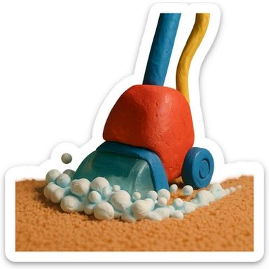 claymation style carpet shampooer in action with foam and bubbles sticker
