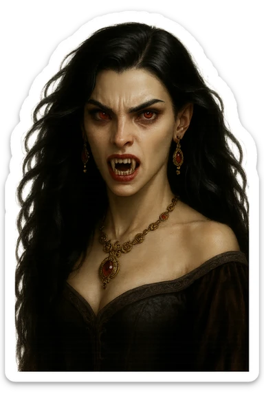 Remove the background, keep the vampire girl in realistic fantasy style with transparent background, focus on a detailed realistic fantasy style character with no background. sticker