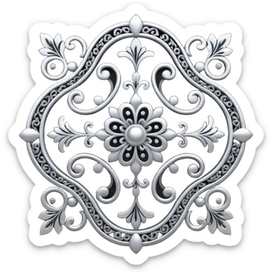 Black and silver filigree design, 3D, extremely detailed design sticker