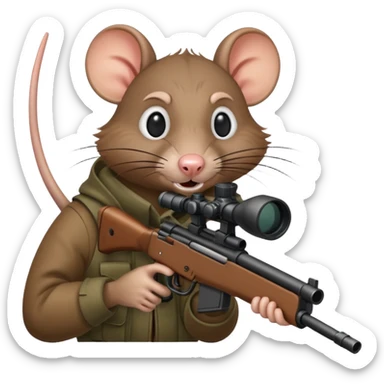 a crazy rat aiming down a sniper rifle sticker
