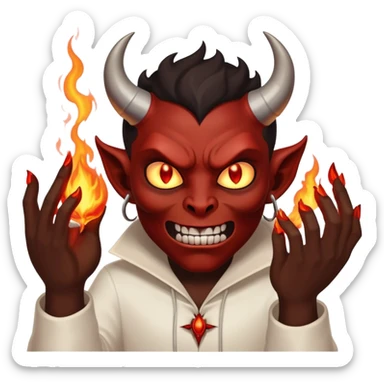 Generate for me a devil with black skin and white eyes who incinerates everything with magic from his hands sticker