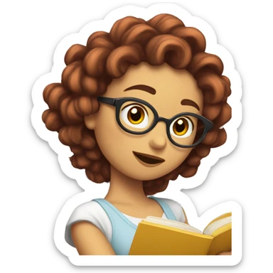 Chica pelirroja con rizos leyendo sticker