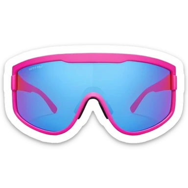 sporty neon hot pink shield visor sunglasses with extra thick frame and integrated strap, heavy-duty build, one-piece mirrored lens with blue reflection sticker