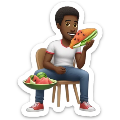 black man eating fried chicken and watermelon sticker