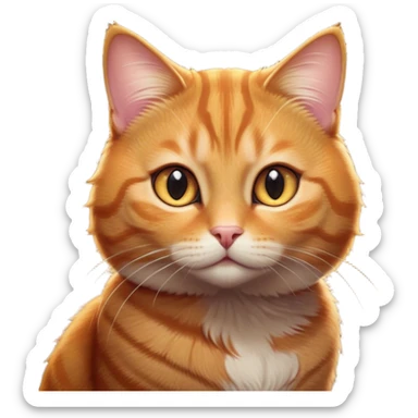 Cinematic Cute Ginger Tabby Cat Portrait Emoji, Round and plump body, soft orange-brown fur with dark tabby stripes, big, sparkling amber eyes, Simplified yet irresistibly adorable features, highly detailed, glowing with a warm, cozy glow, high shine, curious yet calm, stylized with a touch of whimsy, bright and endearing, soft glowing outline, capturing the essence of a mischievous yet lazy and lovable kitty, so cuddly it feels like it could waddle right out of the screen for a snuggle! sticker