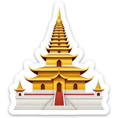 Dai minority pagoda in Xishuangbanna, simplified emoji style with bold outlines and bright colors, cartoon style golden Buddhist tower sticker