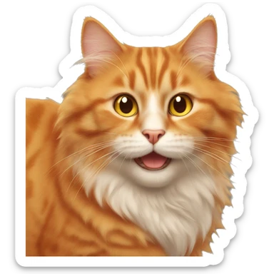 Fluffy orange cat with copper eyes and happy face sticker