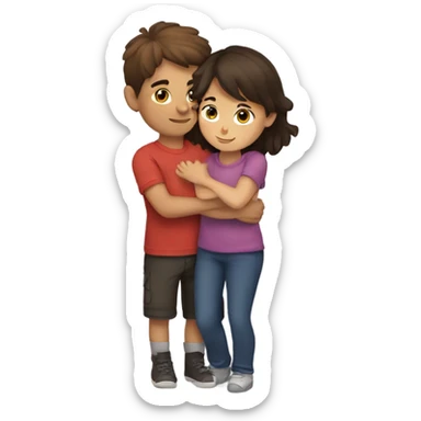 Brunette girl and boy hugging their cat sticker