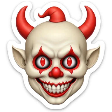 skull with devil horns and clown nose emoji style sticker