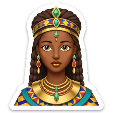 Create me an emoji of a beautiful Ethiopian Queen of Sheba wearing a colorful African patterns. sticker